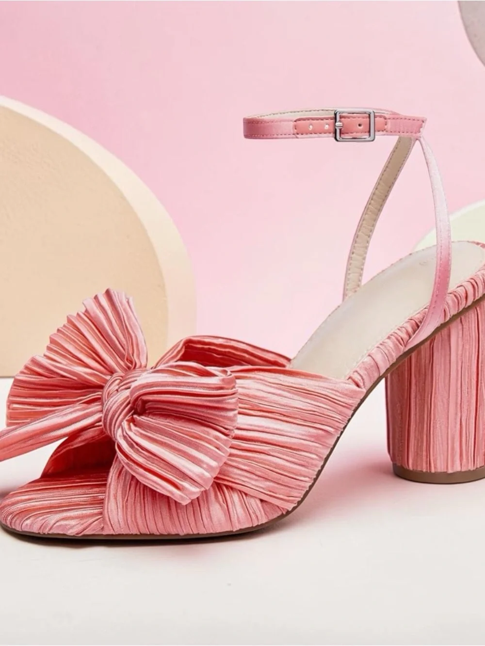 Bow Knot Block Heel Sandals Womens 9 NWOT Pink Coral Bridal Wedding Ankle Strap